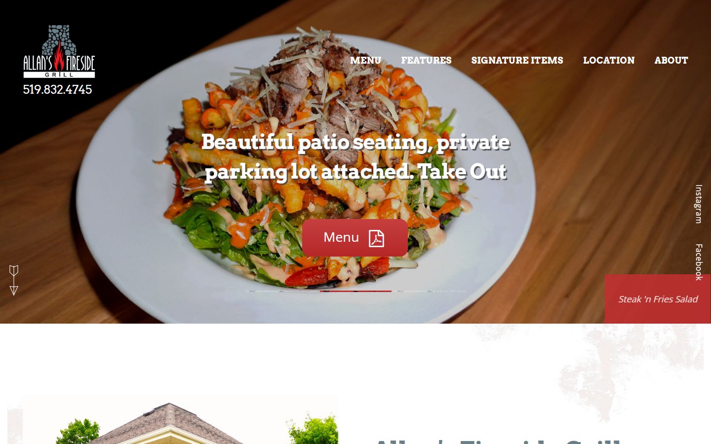 Allan's Fireside Grill website design preview